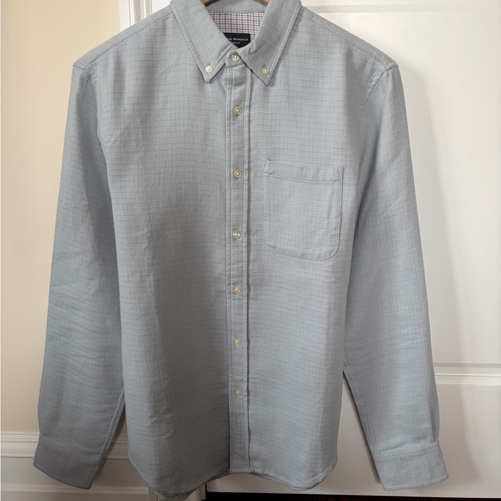 NWOT Club Monaco Men’s Light Blue Button-Down Double-faced Plaid Shirt